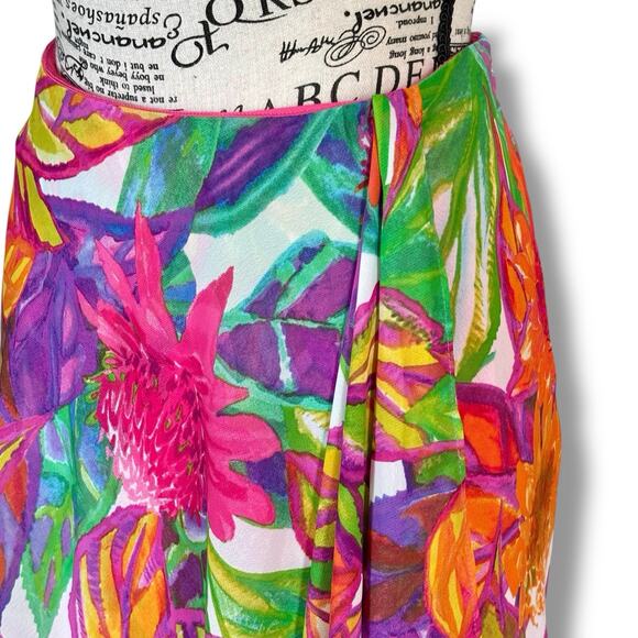 Ralph Lauren Size 6 Colorful Floral Asymmetrical Midi Skirt Tropical Vacation - Picture 2 of 6